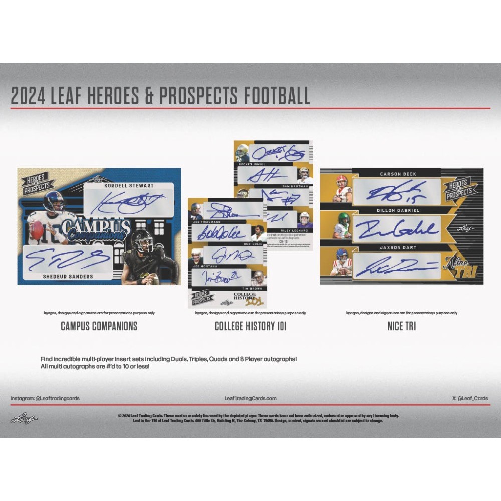 フレチャンオーダーページ 2024 Leaf Heroes & Prospects Football Jumbo Box | Steel City
