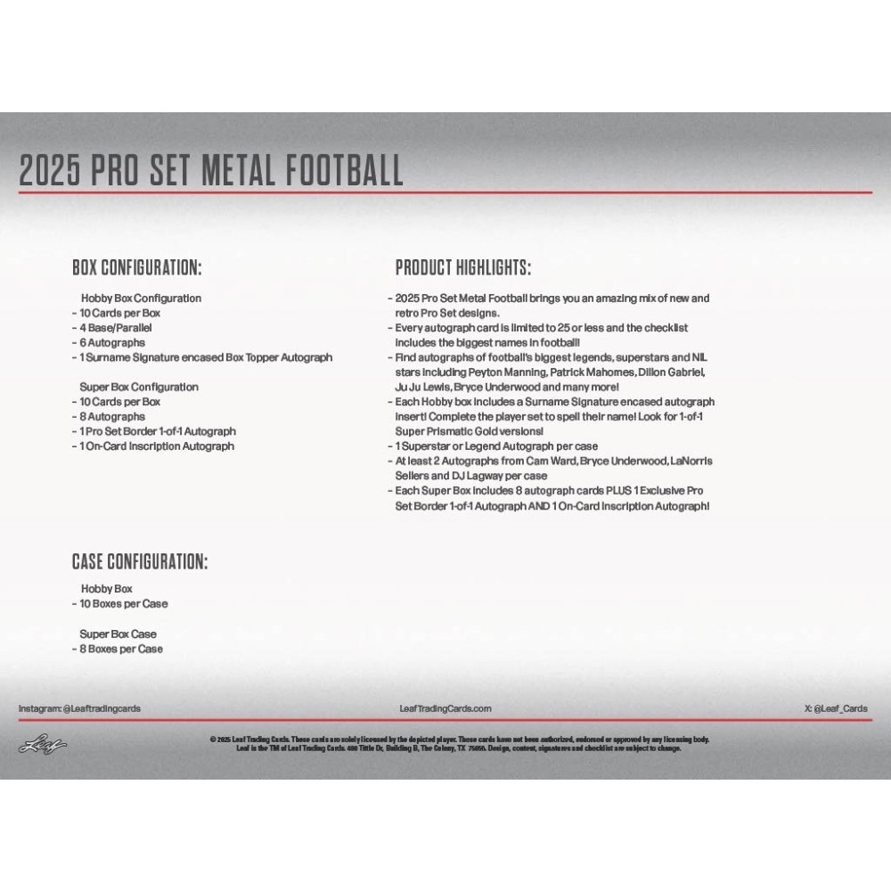 2025 Pro Set Metal Football Super Box | Steel City Collectibles