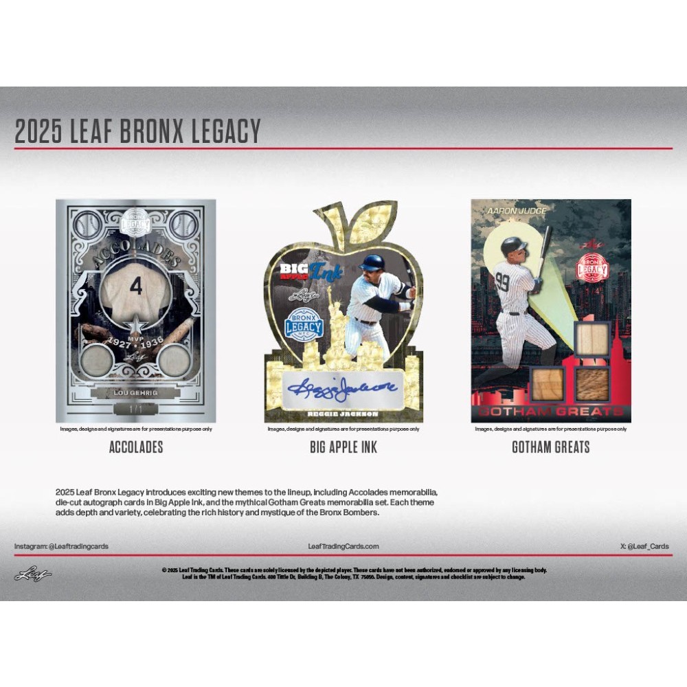 2025 Leaf A Bronx Legacy Baseball Hobby Box | Steel City Collectibles