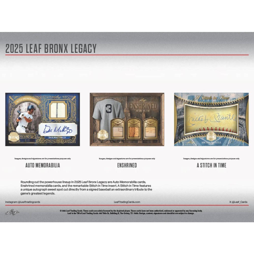 2025 Leaf A Bronx Legacy Baseball Hobby Box | Steel City Collectibles