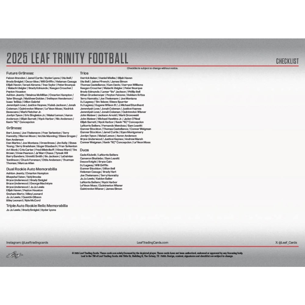 2025 Leaf Trinity Football Jumbo Box | Steel City Collectibles