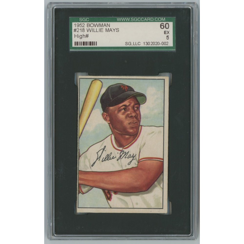 Willie Mays 1952 Bowman Baseball Card #218 - SGC Graded 60 EX Willie Mays 1952 Bowman Baseball Card #218 - SGC Graded 60 EX