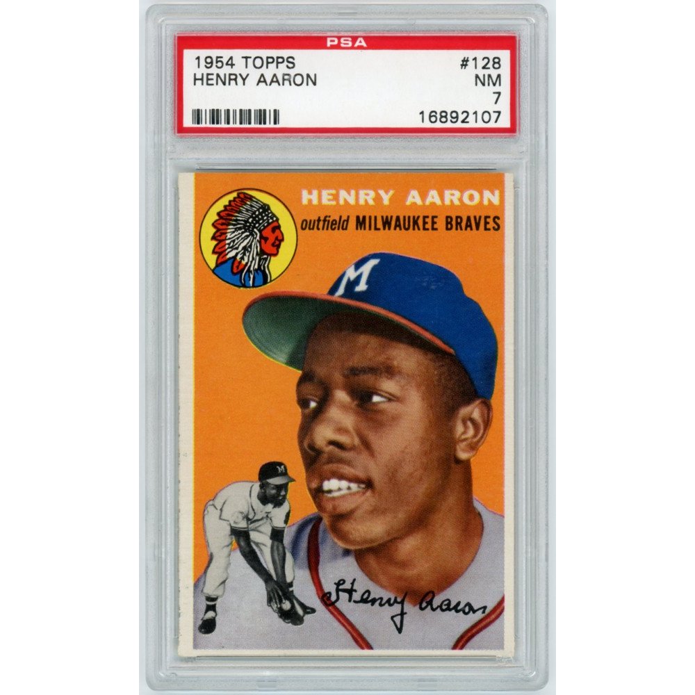 Hank Aaron 1954 Topps Baseball Rookie Card 128 PSA Graded NM 7