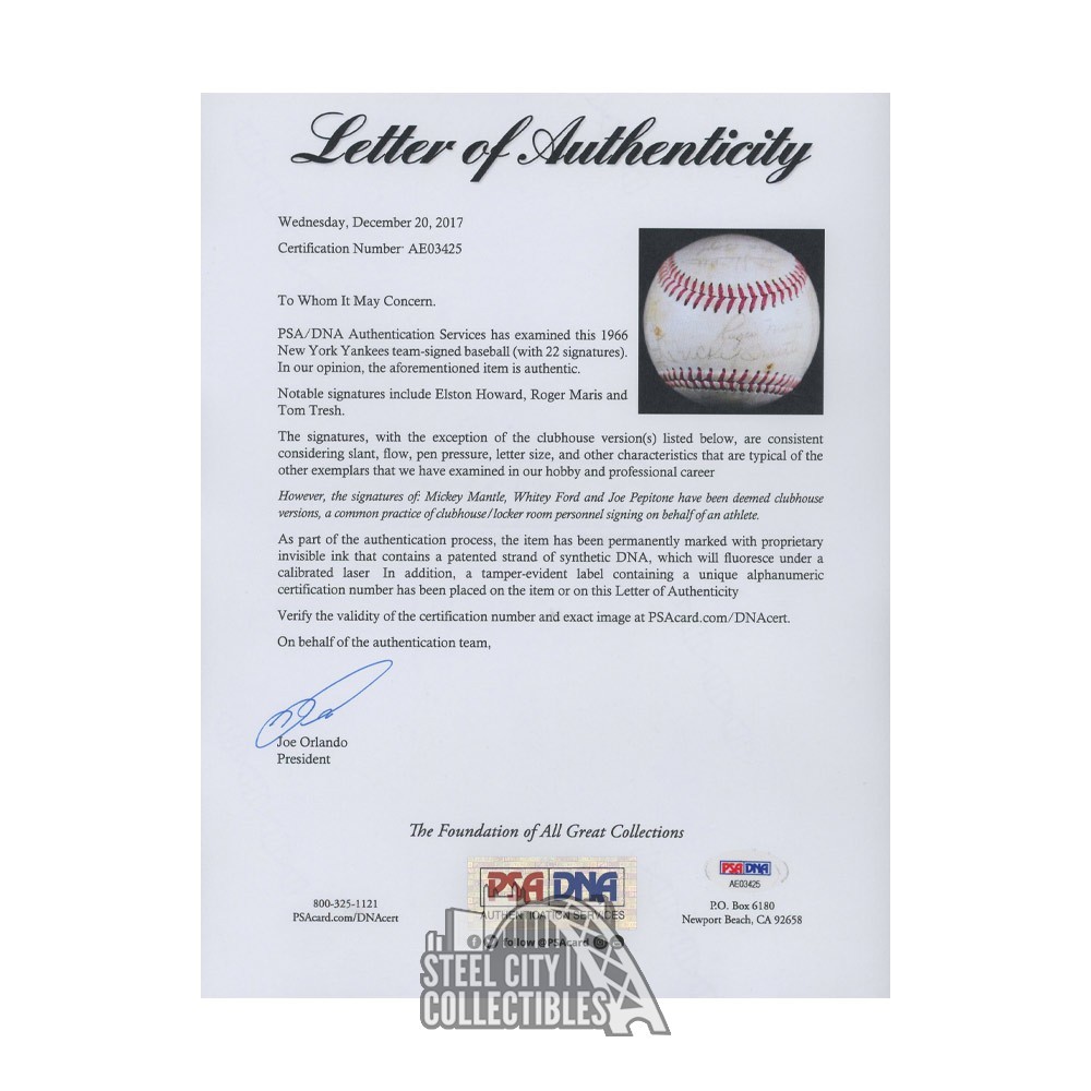 New York Yankees 1966 Autographed Team Signed Baseball - PSA/DNA