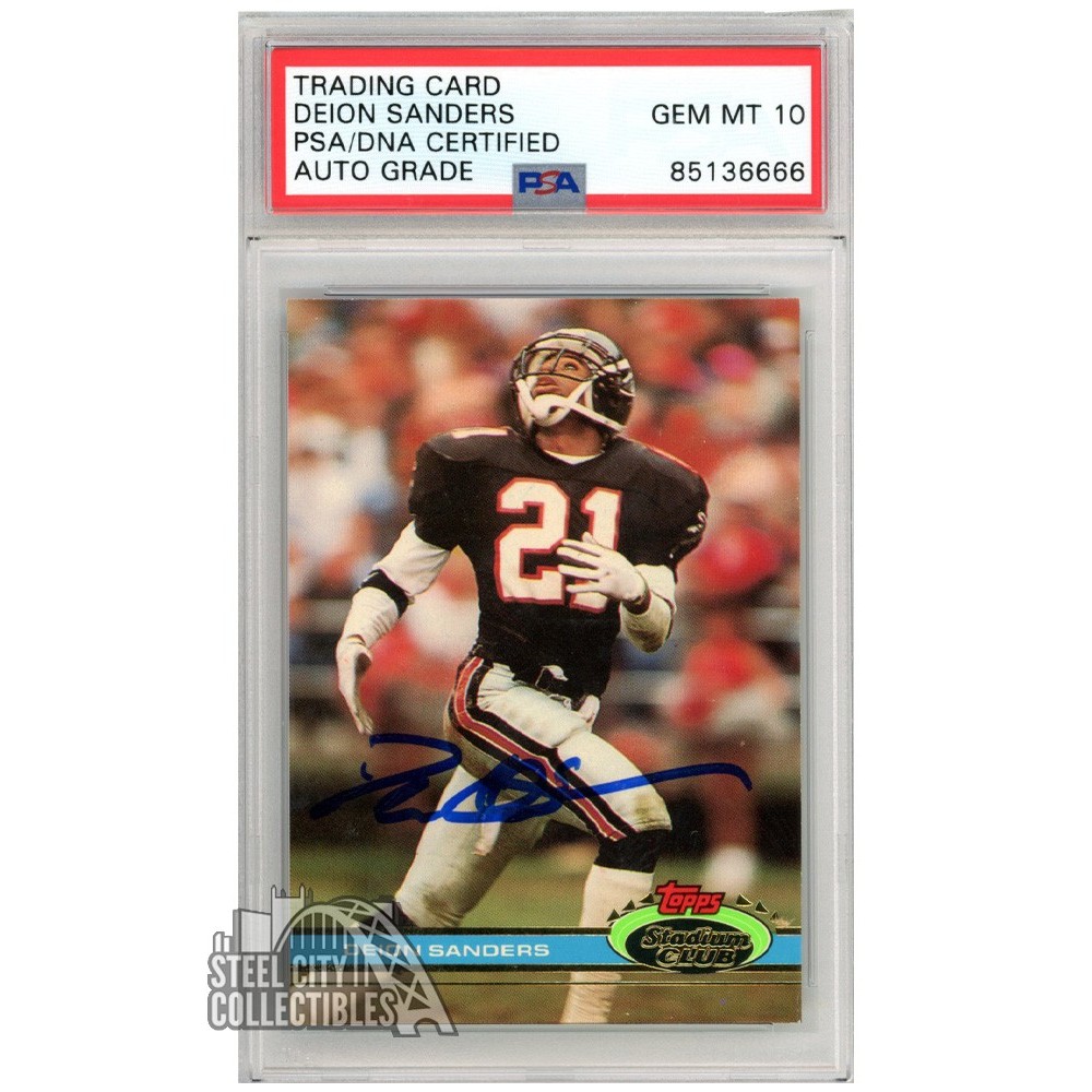 Deion Sanders 1991 Topps Stadium Club Autograph Football Card 3 PSA