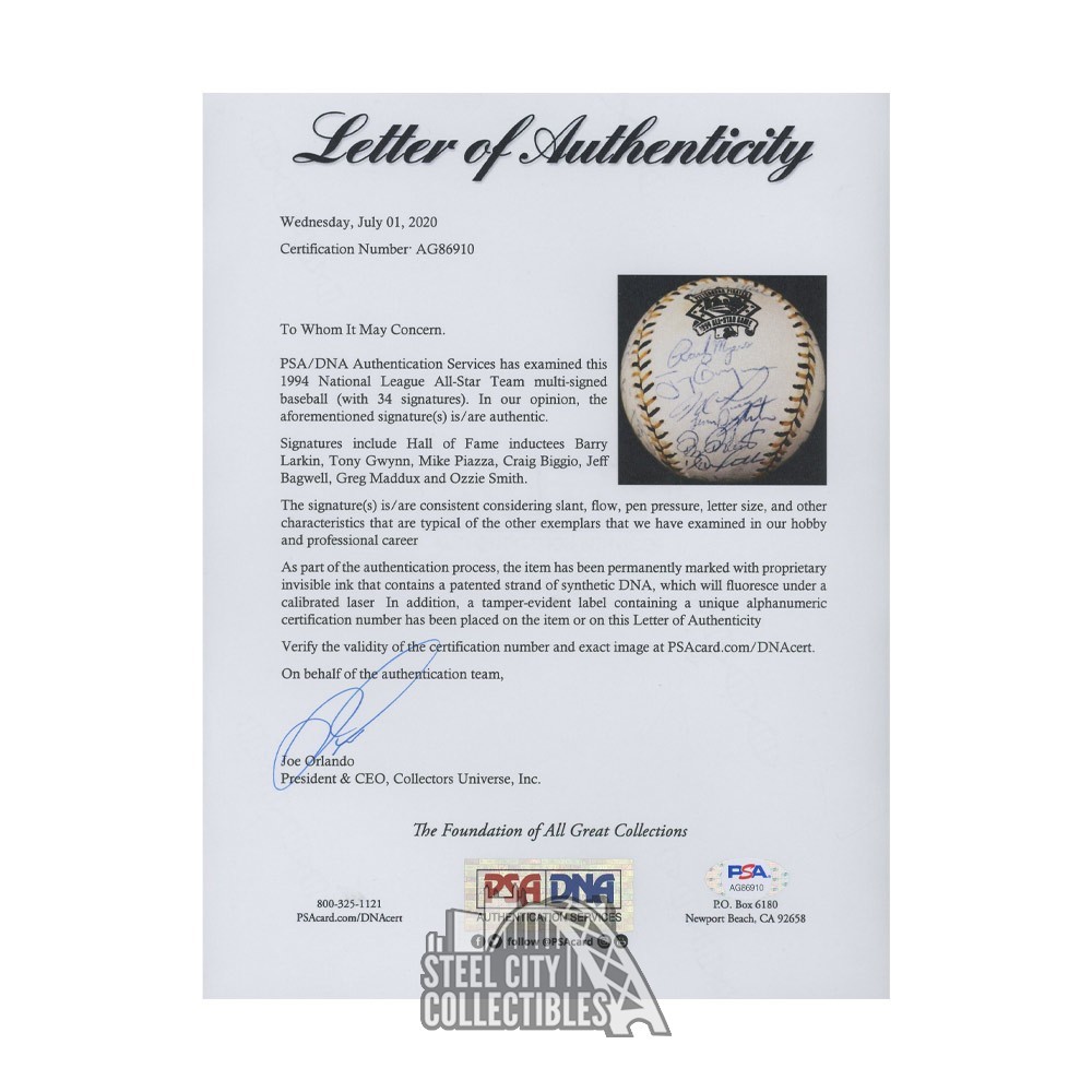 1994 National League All Stars Autographed Official All Star Game