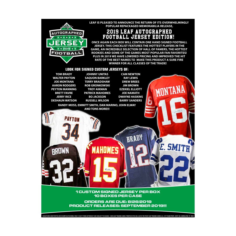 2019 Leaf Autographed Football Jersey Edition 10-Box Case