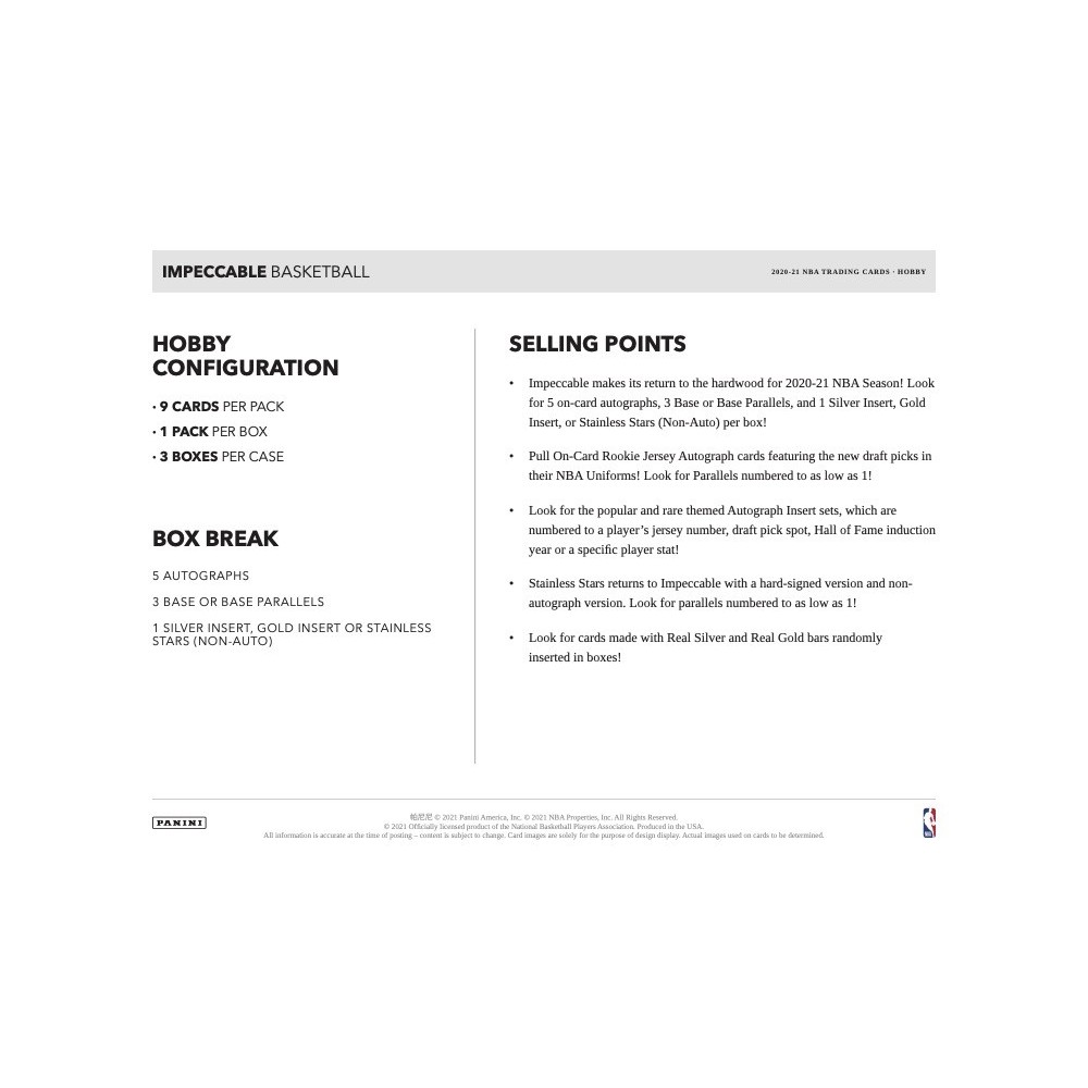 2020-21 Panini Impeccable Basketball Hobby Box | Steel City