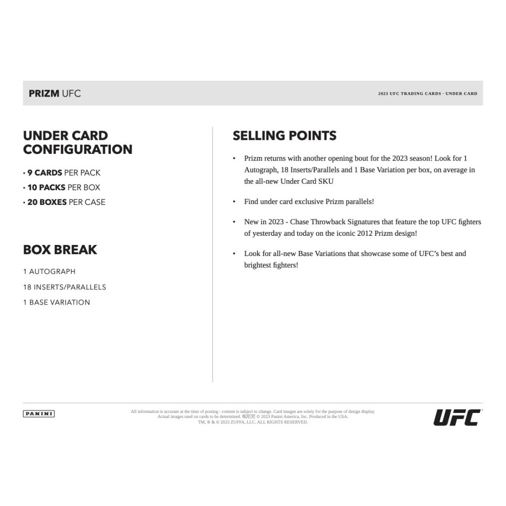2023 PANINI PRIZM UFC UNDER CARD HOBBY【製品情報】 | Trading