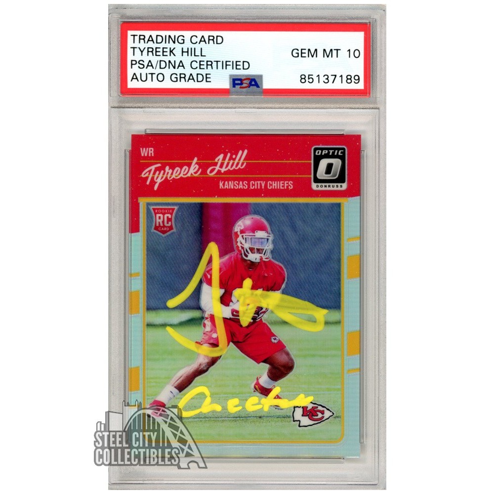 Tyreek Hill Cheetah 2016 Donruss Optic Holo Autograph Rookie Card 117 PSA/DNA 10 (Yellow
