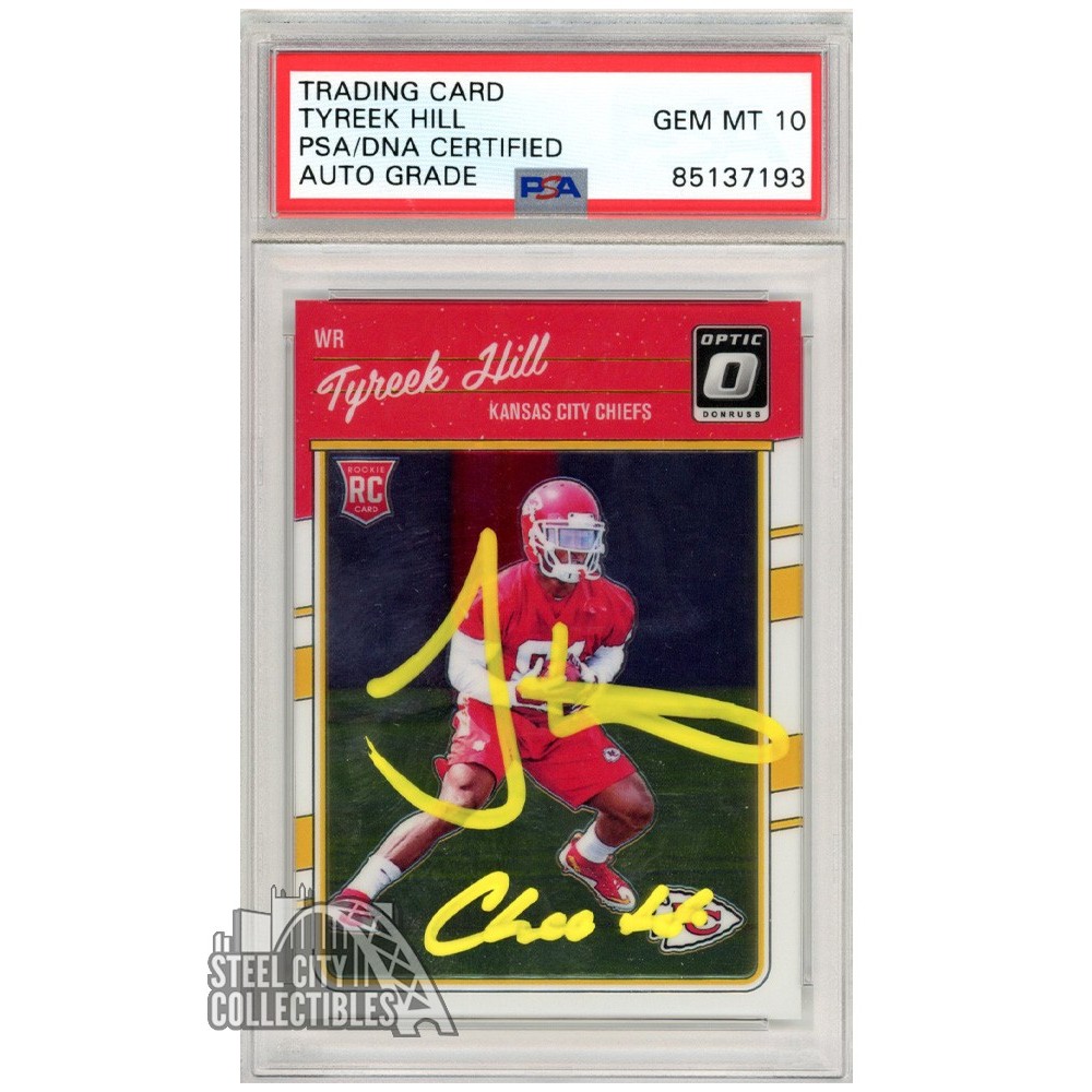 Tyreek Hill Cheetah 2016 Donruss Optic Autographed Rookie Card 117 PSA/DNA 10 (Yellow) Steel