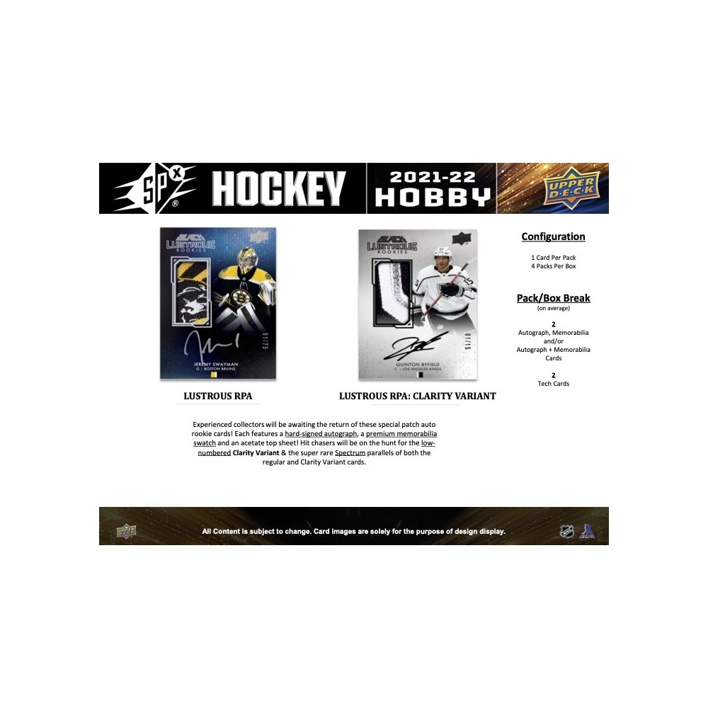 2021-22 Upper Deck SPX Hockey Hobby Box | Steel City