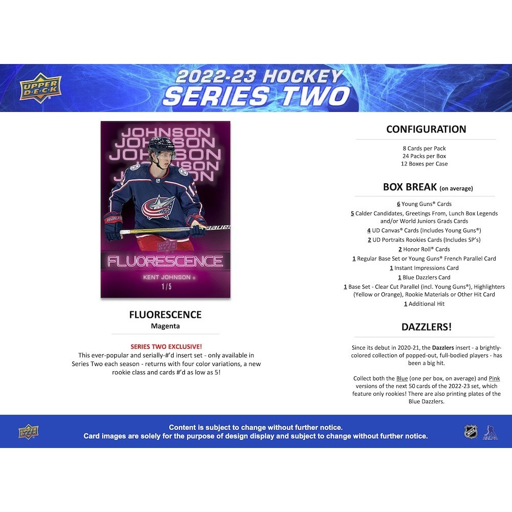 2022-23 Upper Deck Series 2 Hockey Retail Box - 24 Packs, 192 Cards With Young Guns Rookies