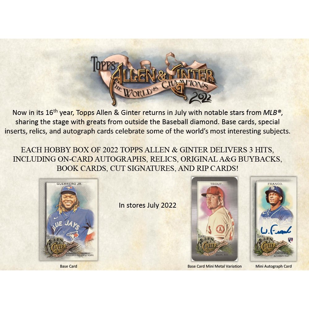 2022 Topps Allen & Ginter Baseball Hobby Box Steel City Collectibles