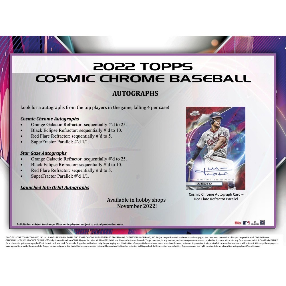 2022 Topps Cosmic Chrome Baseball Checklist, Set Details, Boxes