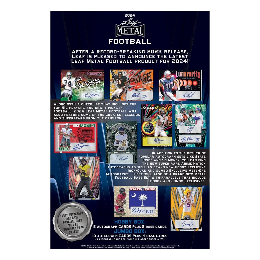 2024 Leaf Metal Football Jumbo Box Steel City Collectibles