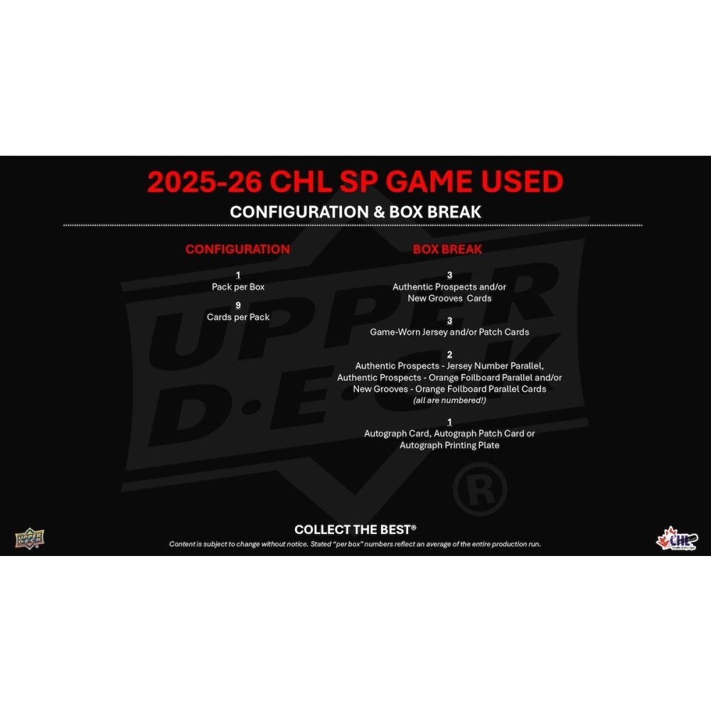 2025-26 Upper Deck CHL SP Game Used Hockey Hobby Box | Steel City