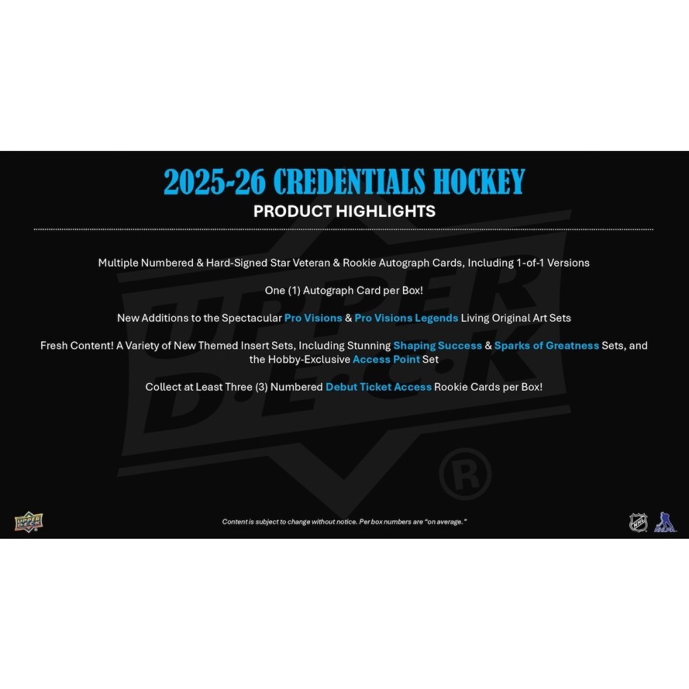 2025-26 Upper Deck Credentials Hockey Hobby 10-Box Case | Steel