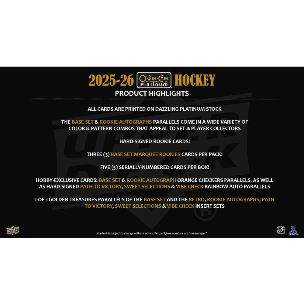 2025-26 Upper Deck O-Pee-Chee Platinum Hockey Hobby Box | Steel