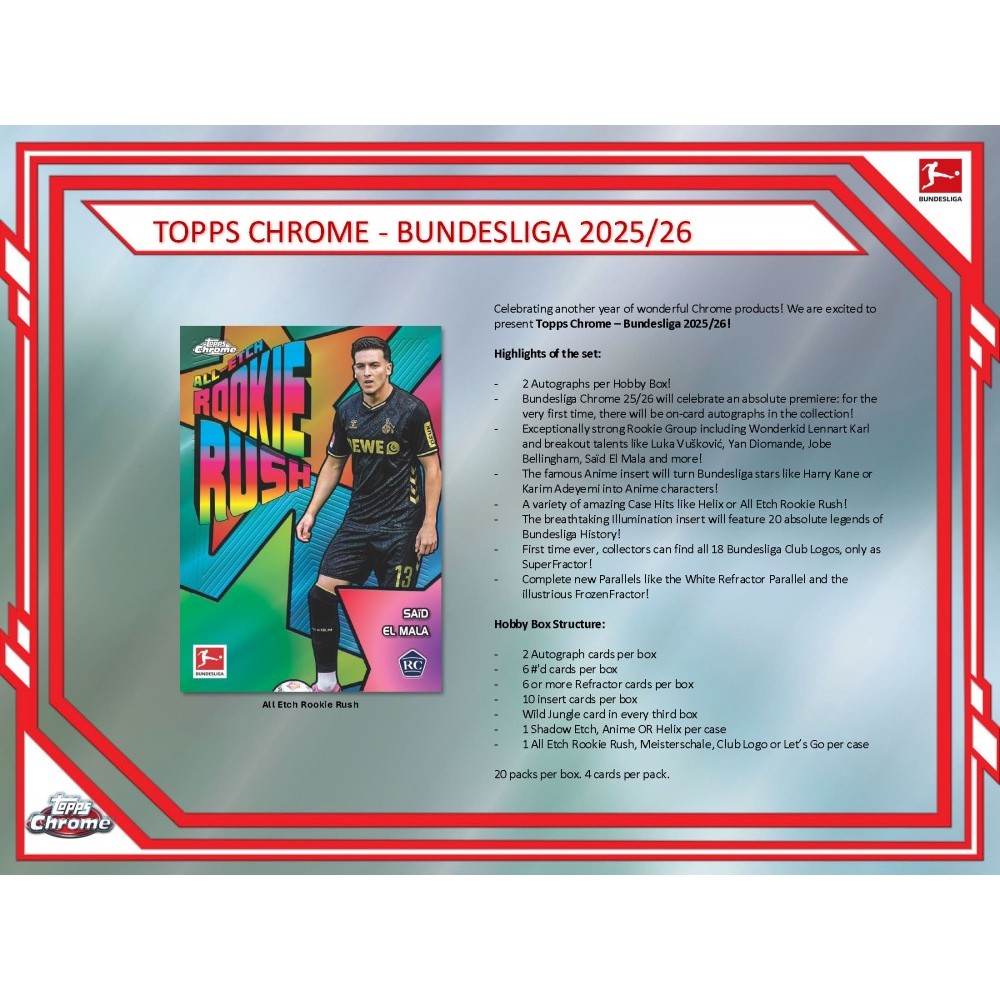 2025-26 Topps Chrome Bundesliga Soccer Hobby Box | Steel City