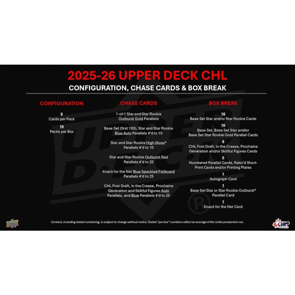 2025-26 Upper Deck CHL Hockey Hobby Box | Steel City Collectibles