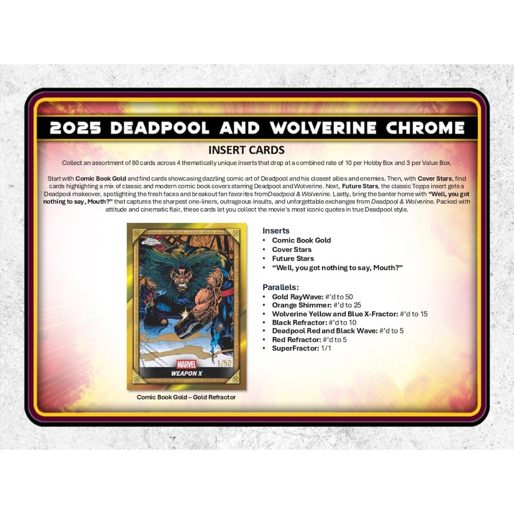 2025 Topps Chrome Marvel Deadpool Hobby Box 2025 Topps Chrome Marvel Deadpool Hobby Box