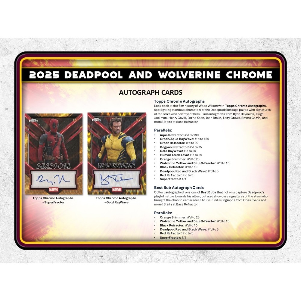 2025 Topps Chrome Marvel Deadpool Hobby Box 2025 Topps Chrome Marvel Deadpool Hobby Box