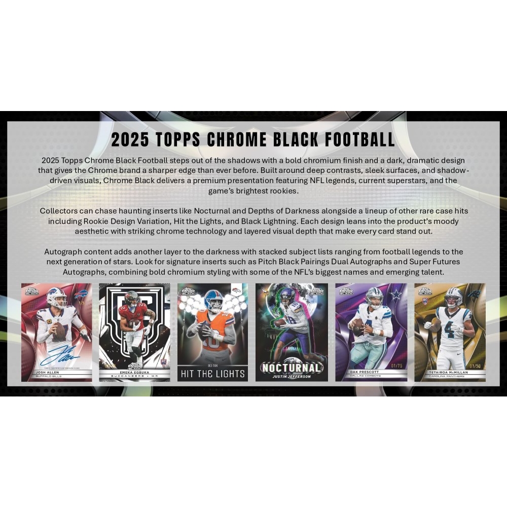 2025 Topps Chrome Black Football Hobby 12-Box Case | Steel City