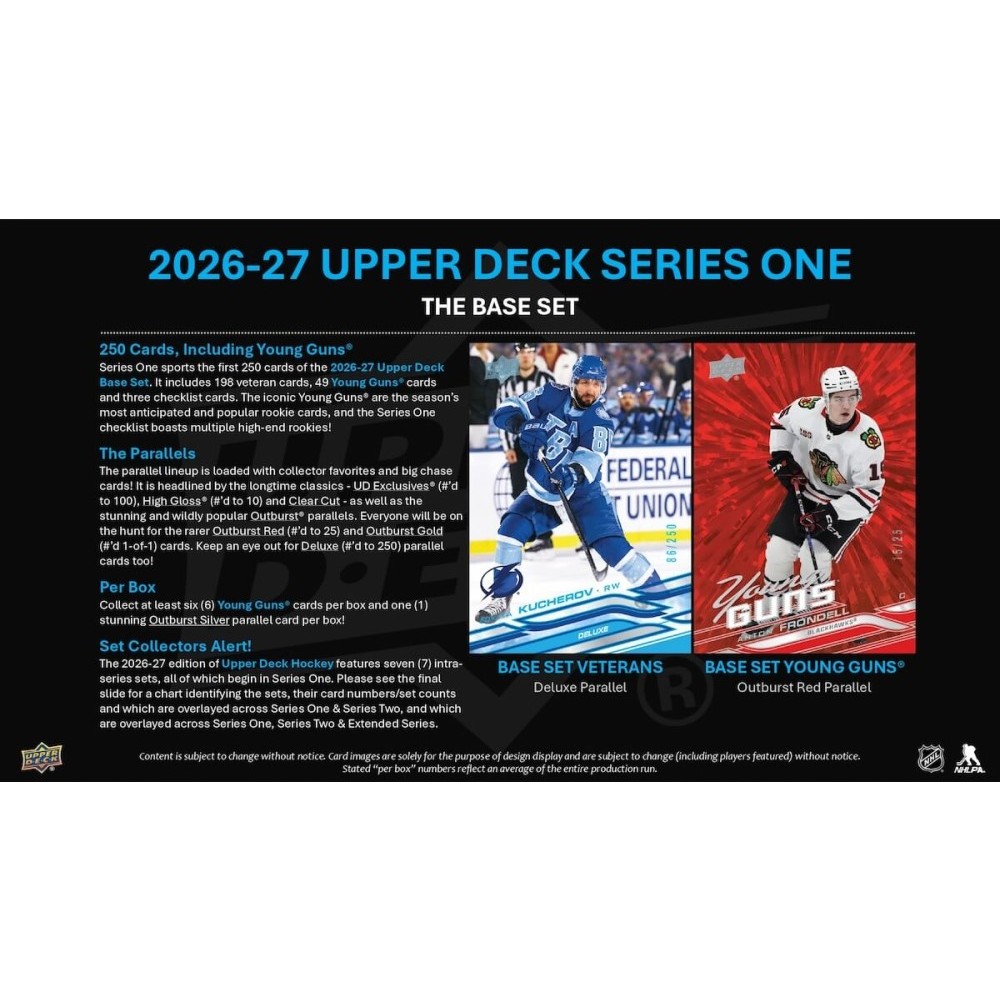 NHL1.2.3.4.5.8.17.18.24.26.27.30下12冊 2026-27 Upper Deck Series 1 Hockey Hobby 12-Box Case | Steel City