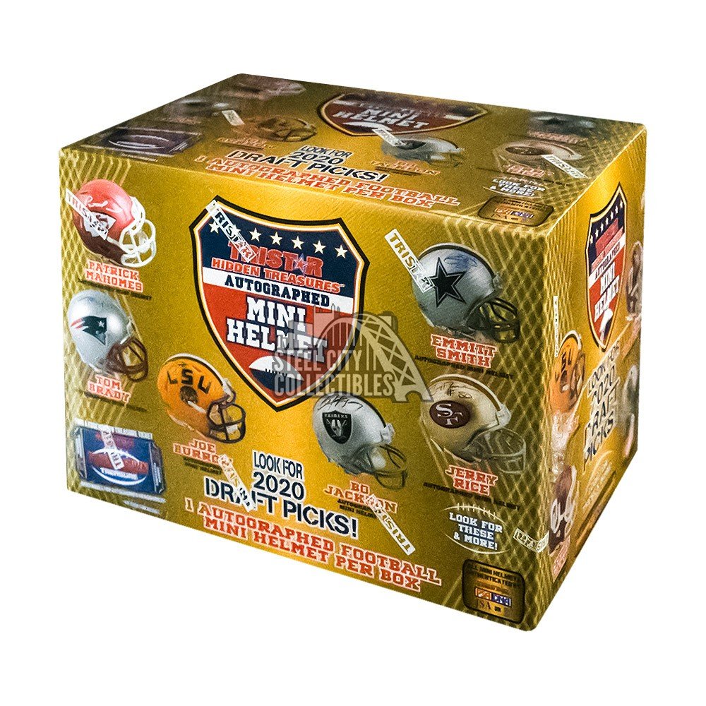 2020 Tristar Hidden Treasures Autographed Football Mini Helmet Gold Box