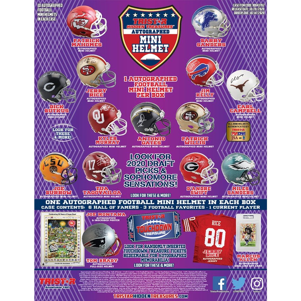 2020 Tristar Hidden Treasures Autographed Football Mini Helmet 