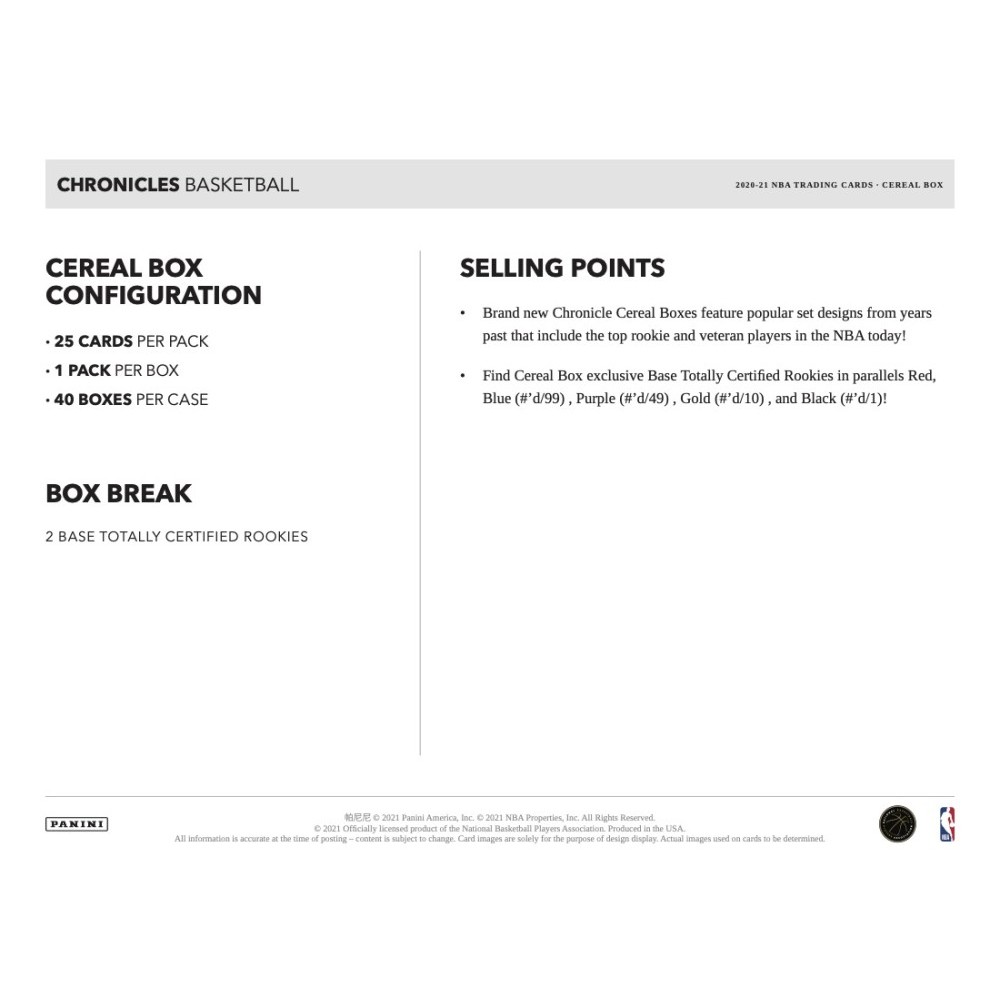 2020-21 Panini Chronicles Basketball Cereal Box | Steel City
