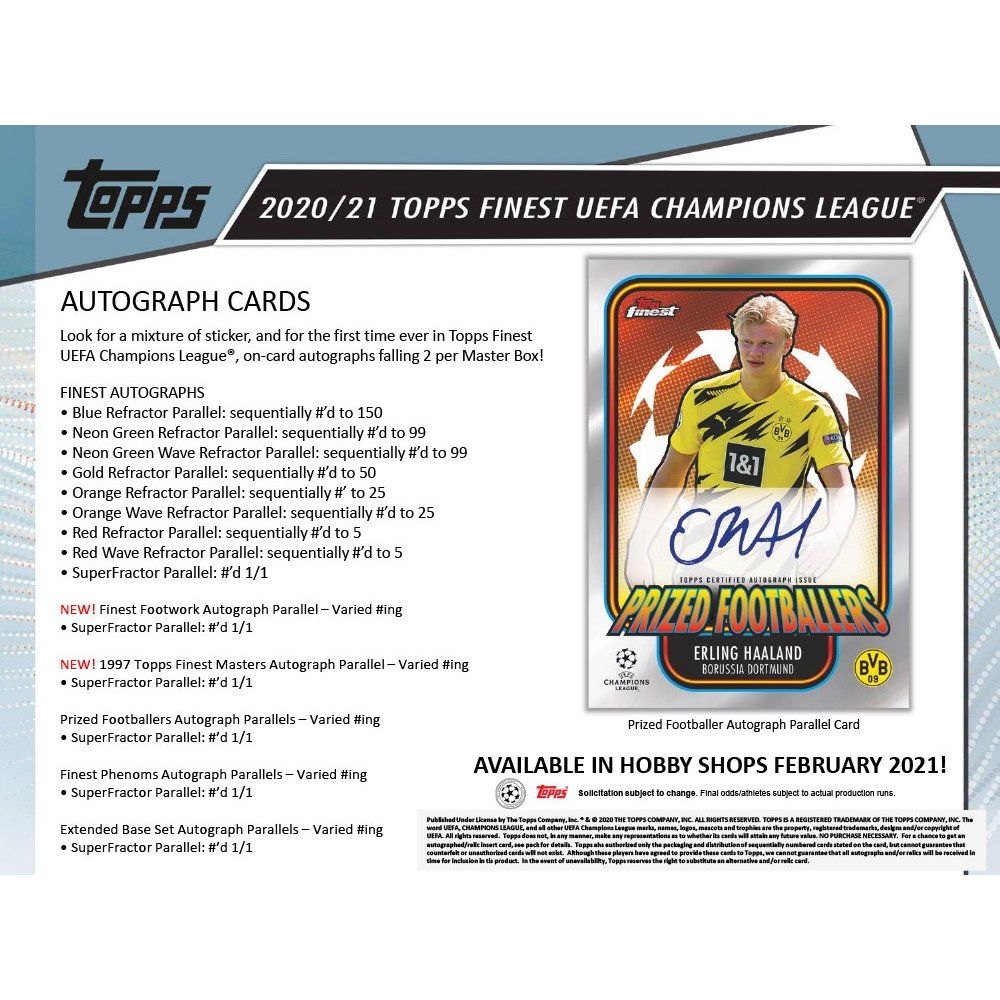 2020-21 Topps Finest UEFA Champions League Soccer Hobby Box 2020-21 Topps Finest UEFA Champions League Soccer Hobby Box