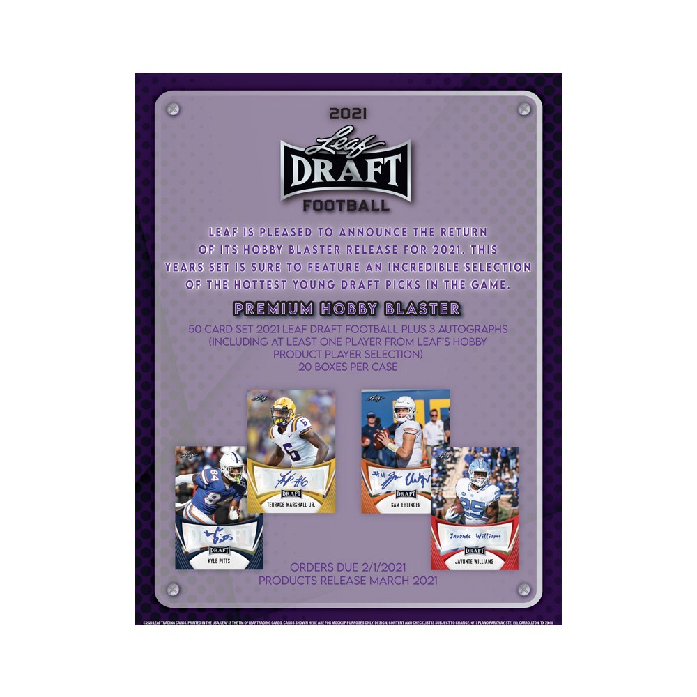 2021 Leaf Draft Football Premium Hobby Blaster 20-Box Case | Steel City  Collectibles