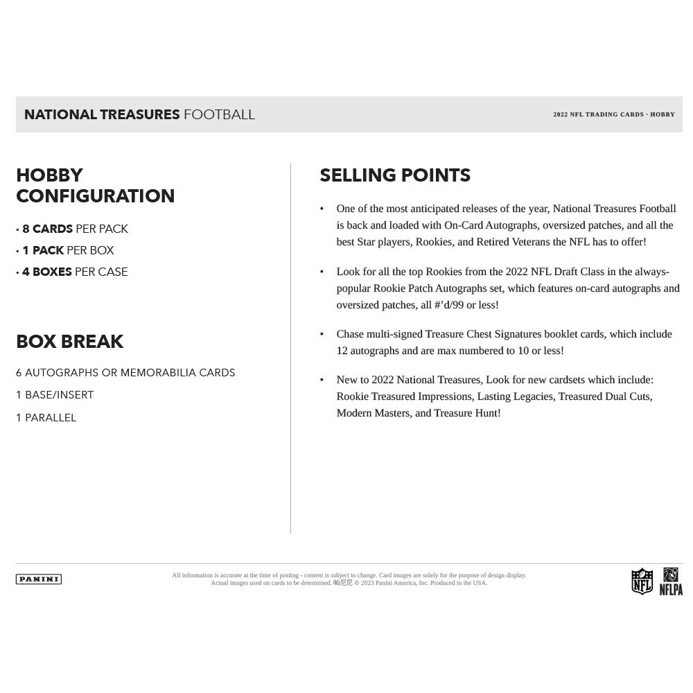 2022 Panini National Treasures Football Hobby Box | Steel City