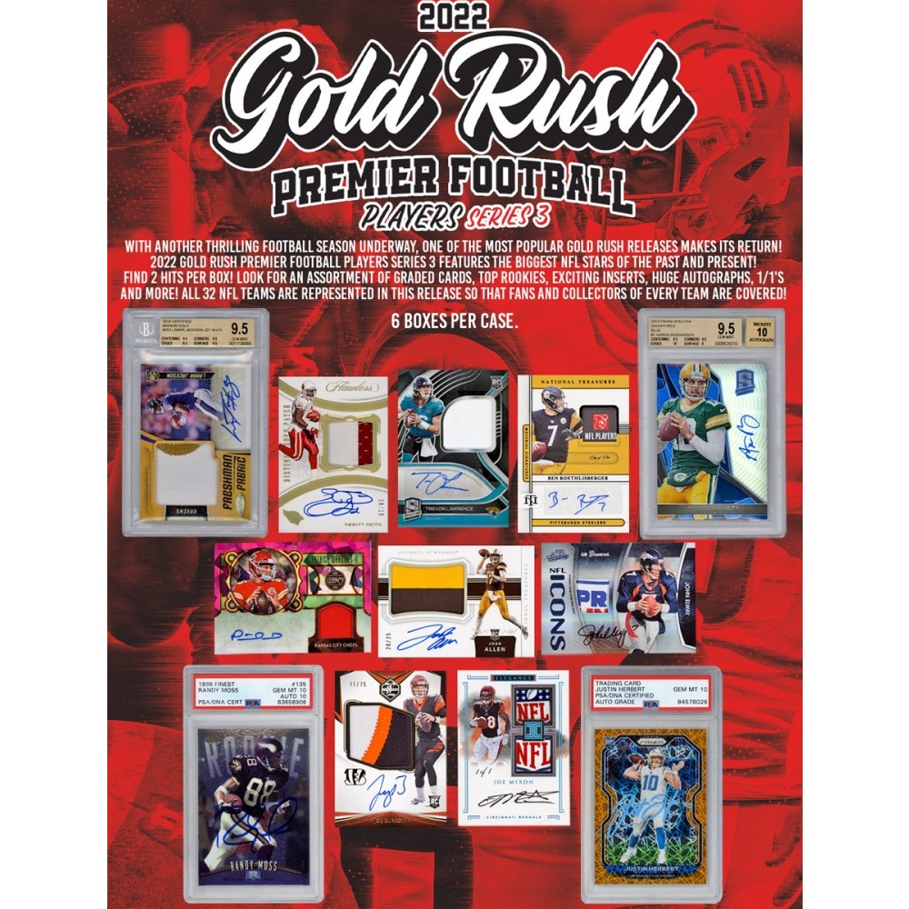 2022 Gold Rush Premier Football Players Series 3 6Box Case Steel