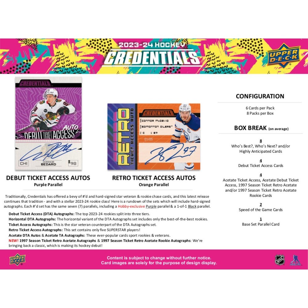 2023-24 Upper Deck Credentials Hockey Hobby Box | Steel City