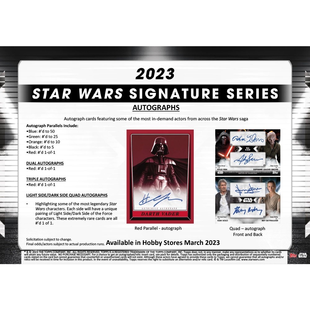 【未開封・店舗写真有】2023 Topps スターウォーズ シグネチャー BOX 2023 Topps Star Wars Signature Series Hobby Box | Steel City
