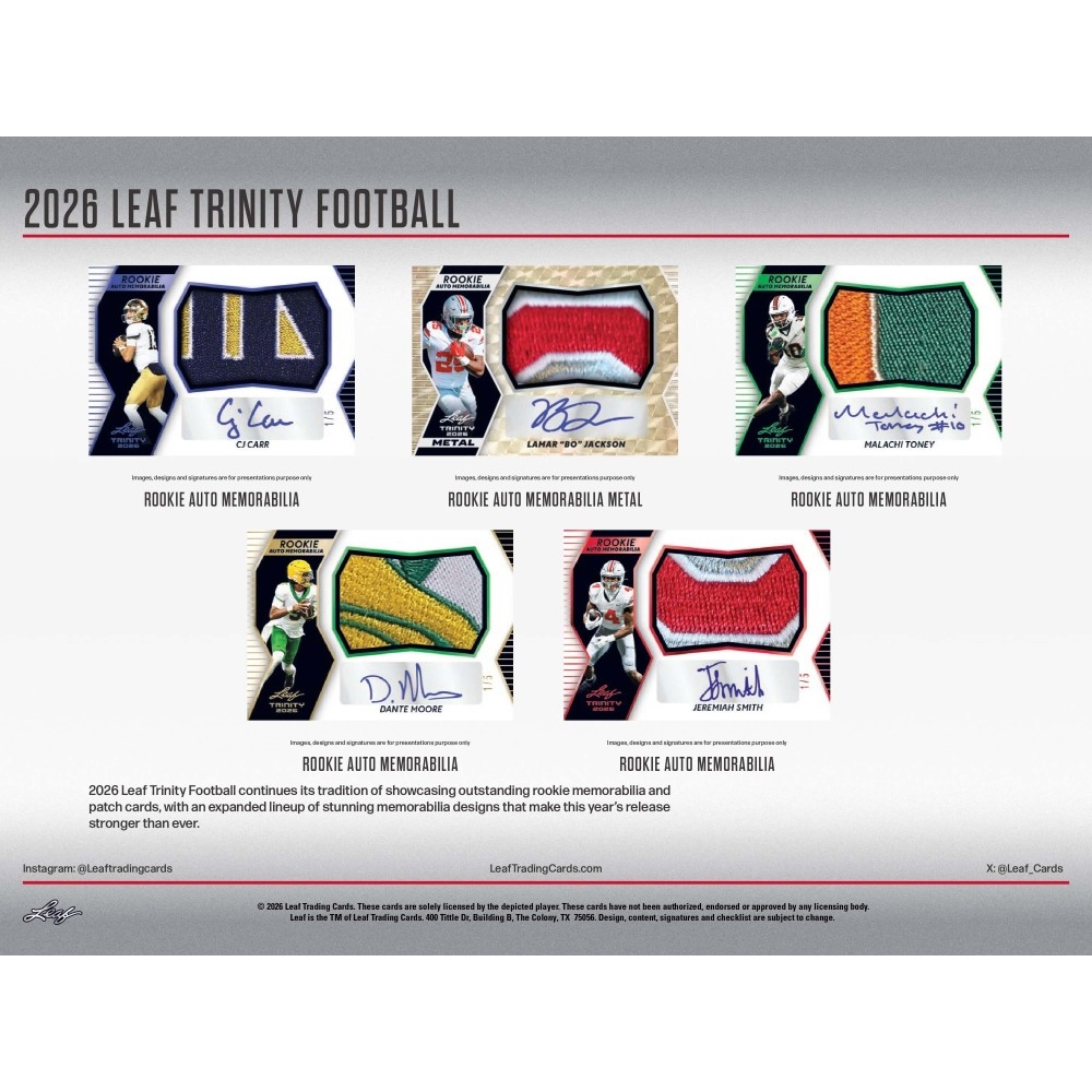 2026 Leaf Trinity Football Jumbo 8-Box Case | Steel City Collectibles