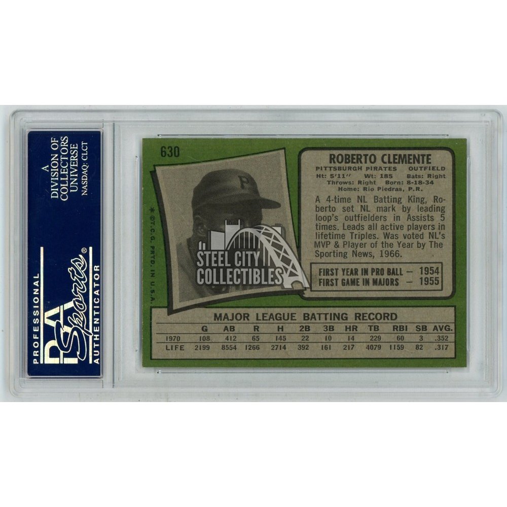 Roberto Clemente 1971 Topps Baseball Card #630 PSA Graded NM-MT 8 | Steel City Collectibles Roberto Clemente 1971 Topps Baseball Card #630 PSA Graded NM-MT 8 | Steel City Collectibles