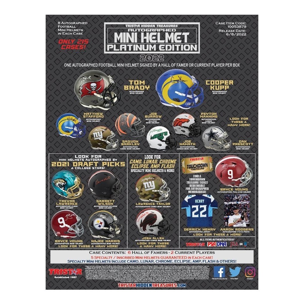 2022 Tristar Hidden Treasures Autographed Football Mini Helmet Platinum Edition Box