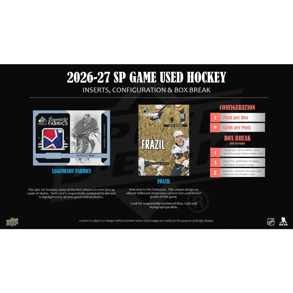 2026-27 Upper Deck SP Game Used Hockey Hobby 10-Box Case | Steel