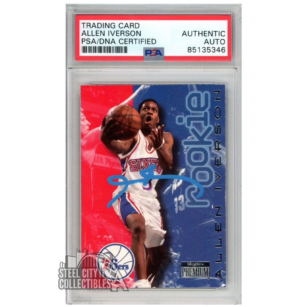Allen Iverson 199697 Skybox Autograph Rookie Card 216 PSA/DNA (Light