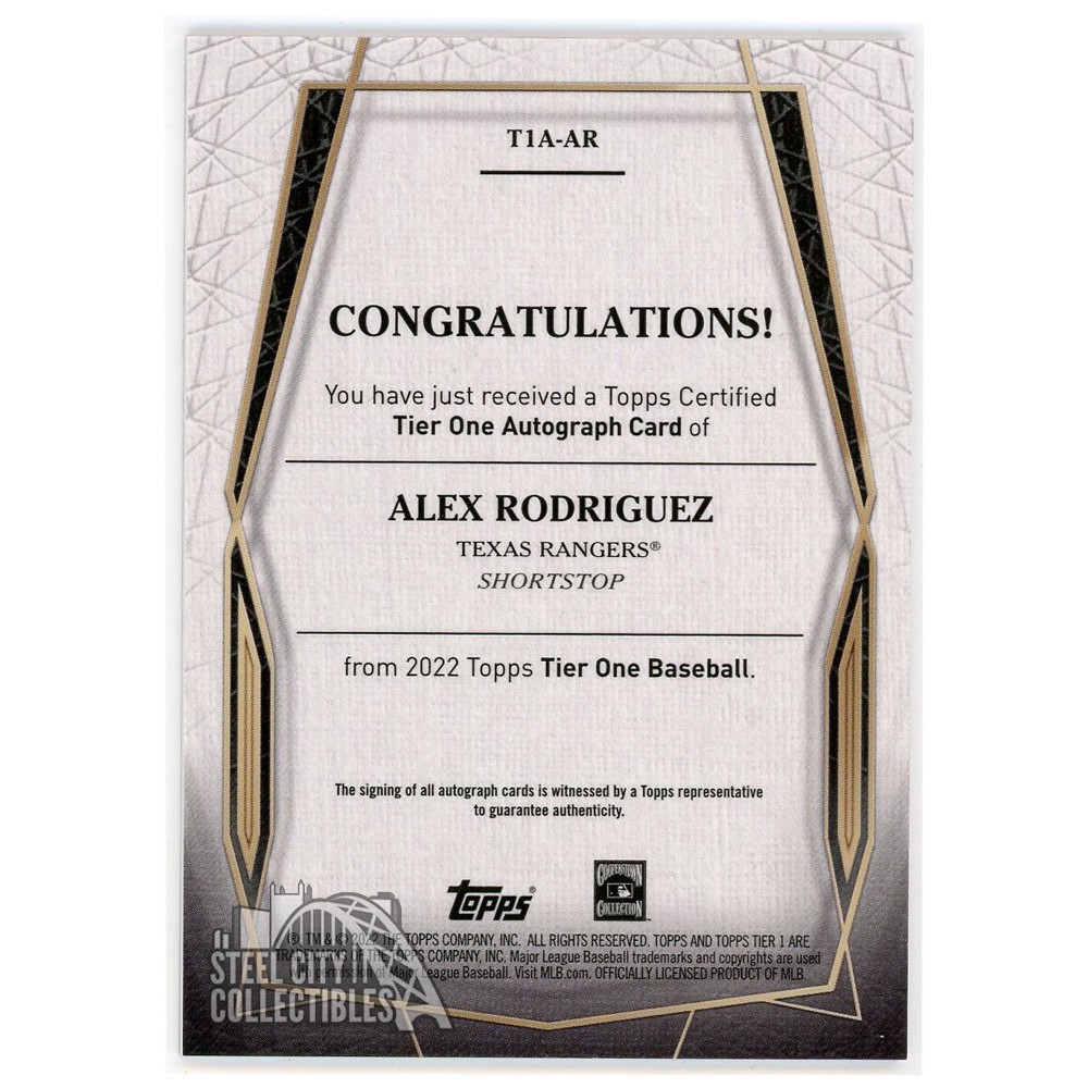Alex Rodriguez 2022 Topps Tier One Bronze Ink Autograph Card #T1A