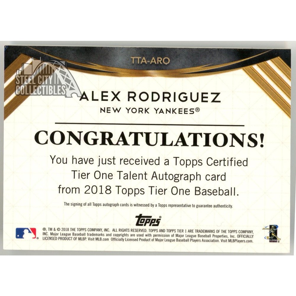 Alex Rodriguez 2018 Topps Tier One Talent Autograph Card #TTA-ARO