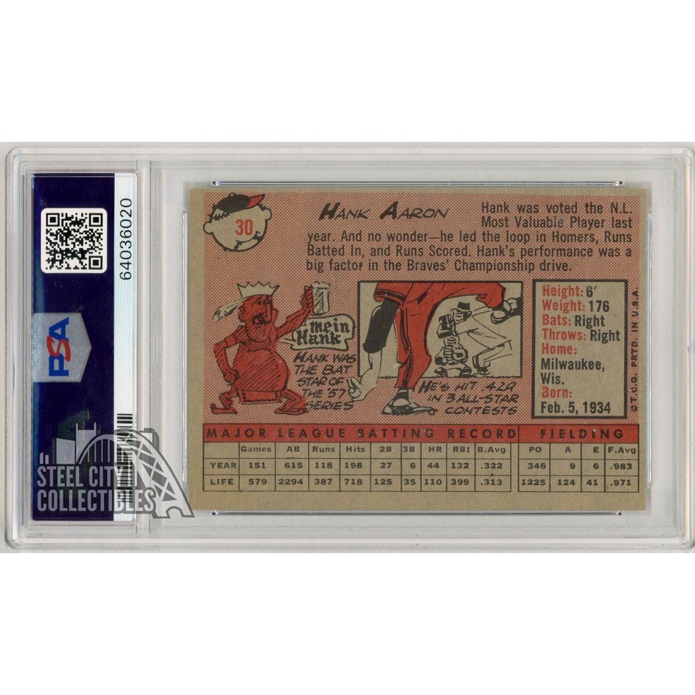 Hank Aaron 1958 Topps Card #30 White Name PSA 5 EX | Steel City