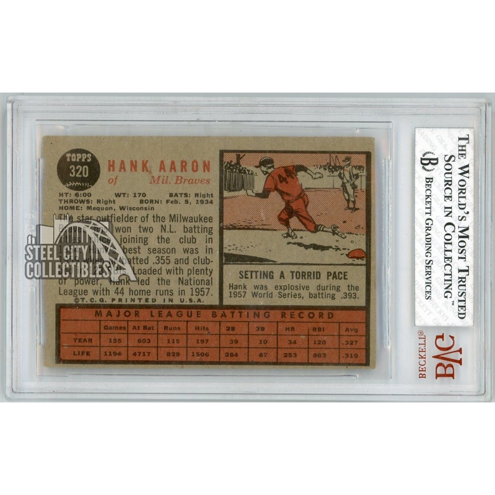 Hank Aaron 1962 Topps Baseball Card #320 BVG 4 | Steel City