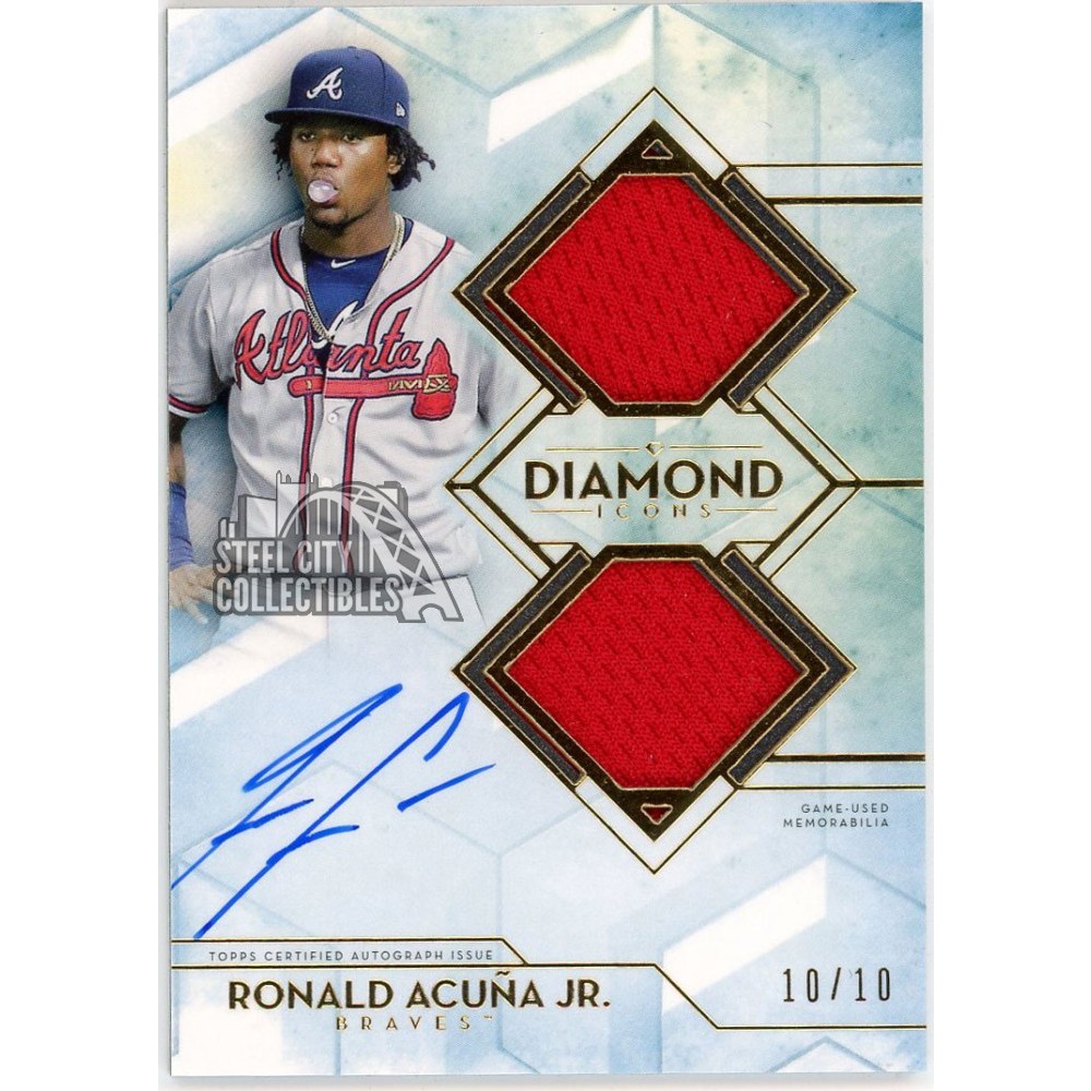 Ronald Acuna Jr 2020 Diamond Icons Dual Jersey Autograph Card #SPD