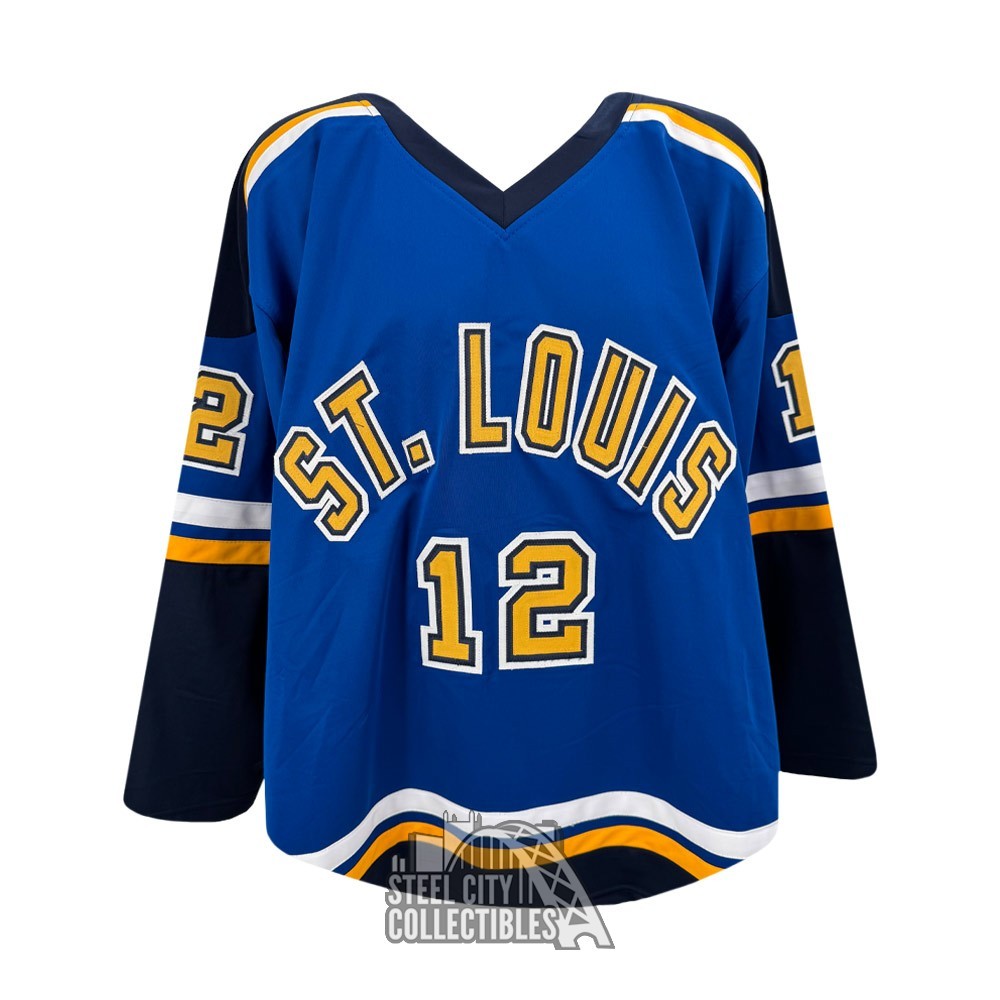 Adam Oates HOF 12 Autographed St Louis Custom Blue Hockey Jersey