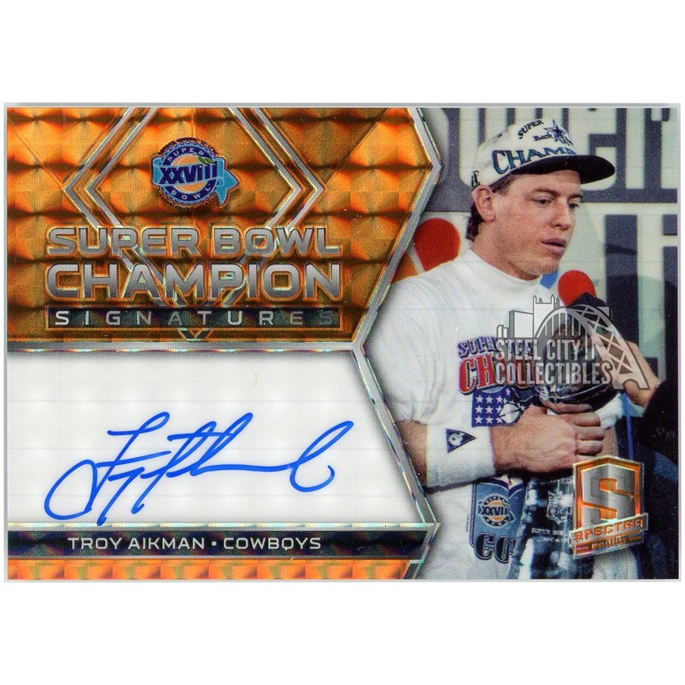 Troy Aikman 2018 Panini Spectra Super Bowl Champion Orange Auto 4